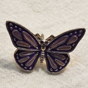 Beautiful Vintage Silvertone NRT (Avon) Blue and Pink Enamel Butterfly Tac Pin